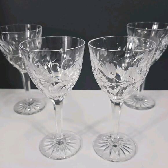 4 Kosta-Boda Rosa Elegant Etched Crystal Water Goblets 7" Cocktails Wine Dinner - Picture 11 of 15